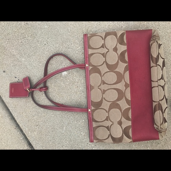 Coach Handbags - Coach tote bag (monogram with red stripe)
